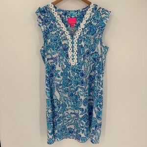 Lilly Pulitzer Joan Tunic Dress XL Turquoise Oasis Shell Me You Love Me